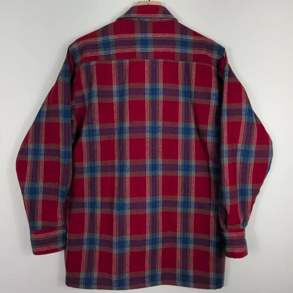 High Sierra Wool Plaid Shacket Men’s Med Red Blue Quilted Hunting Jacket Vintage - Picture 6 of 16